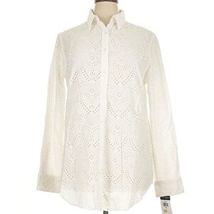 Lauren Ralph Lauren White Eyelet Button Down Shirt XL